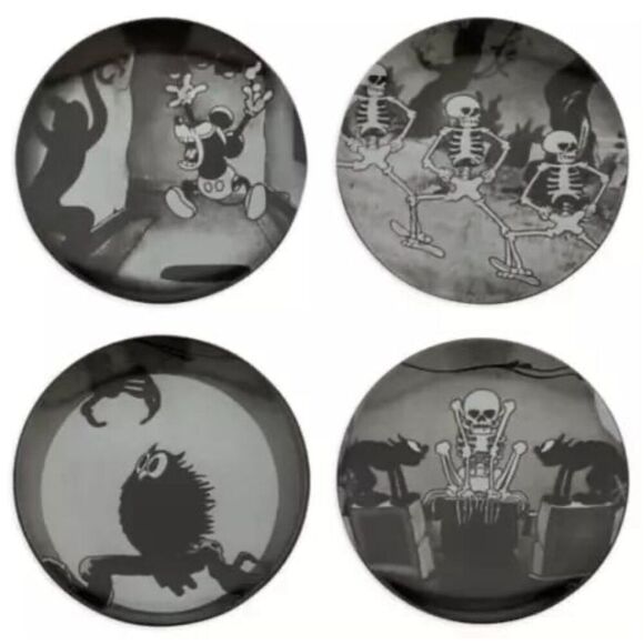 Disney The Skeleton Dance and The Haunted House Scary Ceramic Plate Set Of 4-NIB - Picture 1 of 11